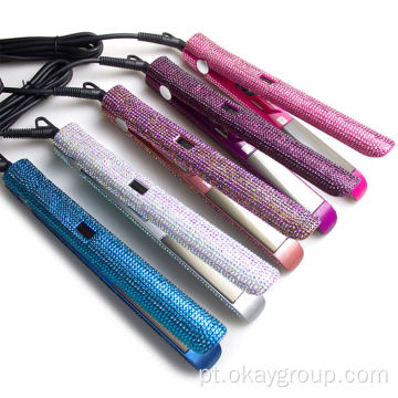 Máquina de ondulação de alisador de cabelo Blinged Diamond Flat Iron